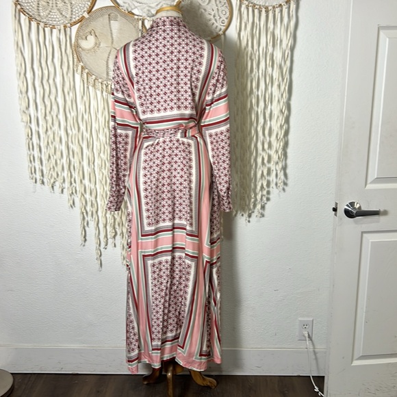 BODEN Maxi Shirt Dress in Almond Pink Square Geometric Size 10R - Picture 4 of 15